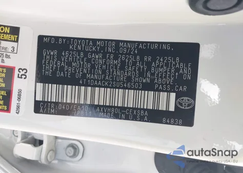 2025 Toyota Camry Se z USA, uszkodzony, nr VIN 4T1DAACK2SU546503